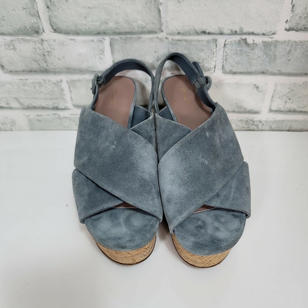 DVF Juno Blue Suede Cork Wedge Sandals Slingback Womens 8.5 Platform Retro - Picture 4 of 11